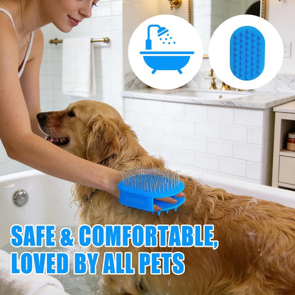 Upgraded Double-Sided Dog Brush for Shedding & Deshedding, Silicone Pet Bath Brush for Long Short Haired Dogs and Cats, Dog Grooming Brush for Shower, Massage, 3-in-1 Hair Removal Comb