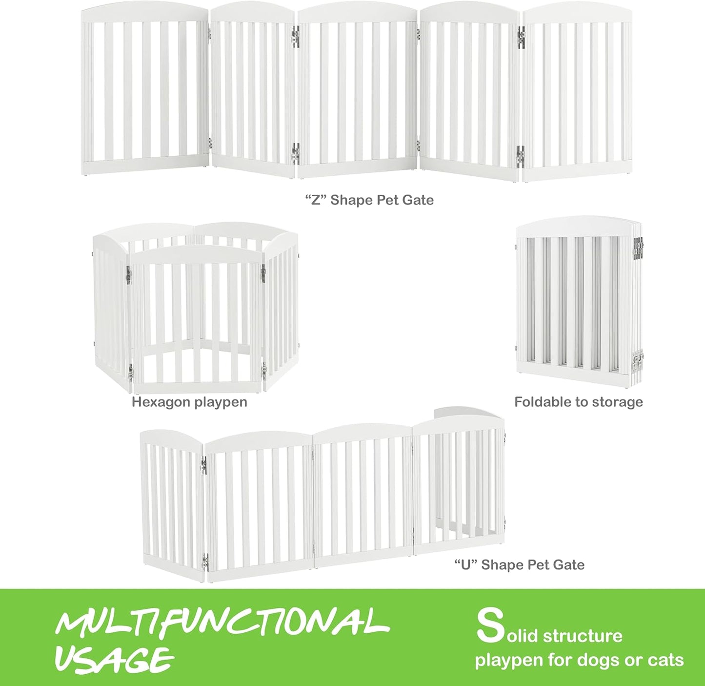 SPIRICH 96" Extra Wide 28" Tall Wooden Freestanding Foldable Dog Gate, Pet Gate Indoor, 4 Panels, White