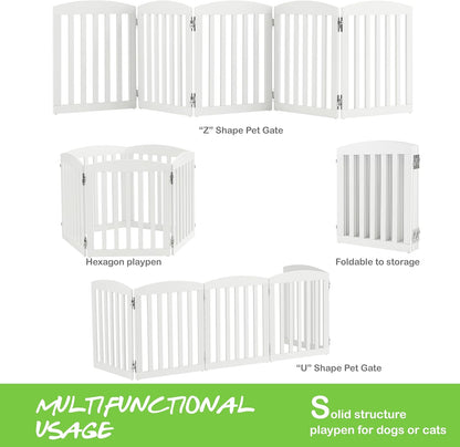 SPIRICH 96" Extra Wide 28" Tall Wooden Freestanding Foldable Dog Gate, Pet Gate Indoor, 4 Panels, White