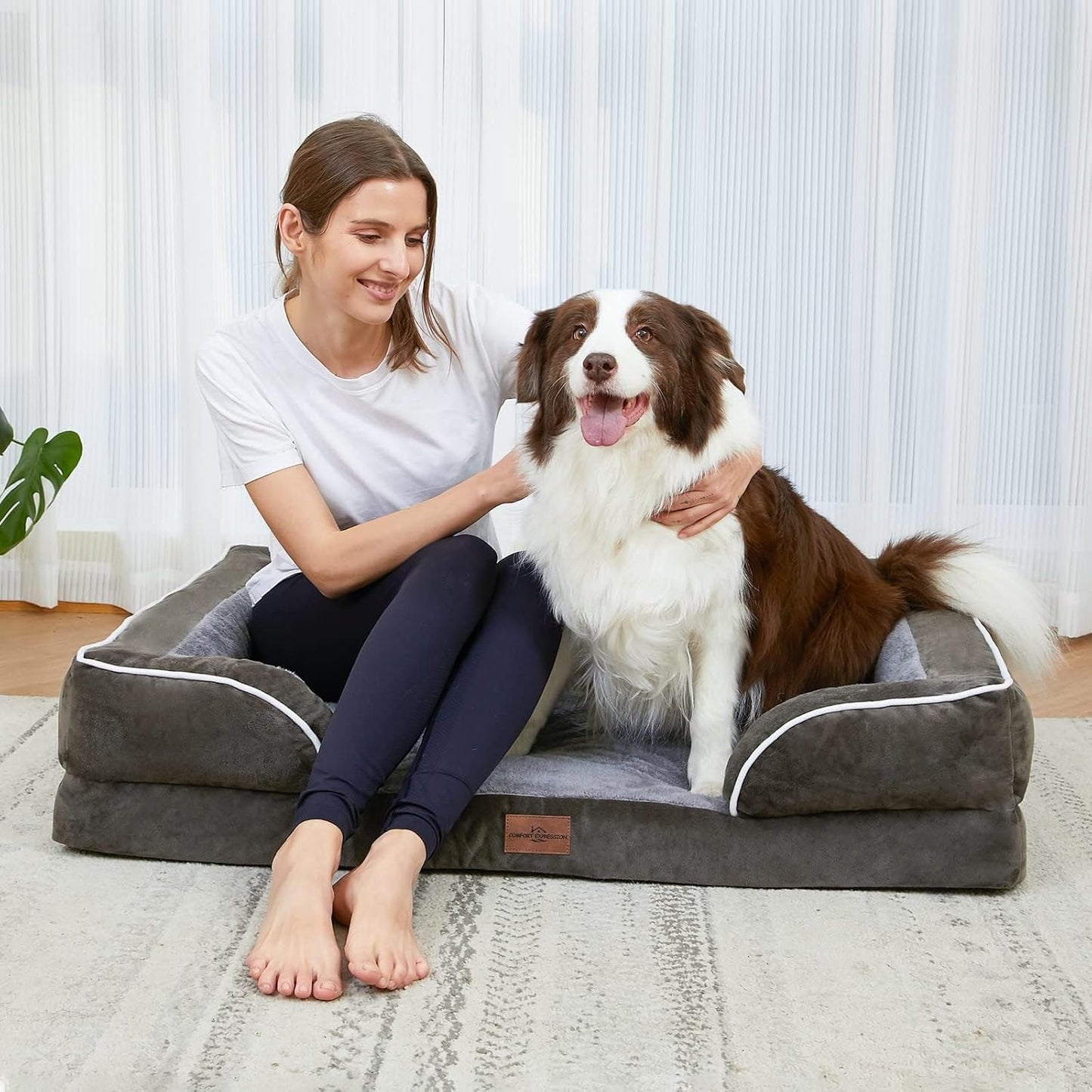 Comfort Expression Orthopedic Dog Bed for Extra Large Dogs 42x30 Inch, Waterproof Egg Crate Foam XL Pet Bed with Removable Bolsters, Dog Couch with Washable Cover & Non-Slip Bottom, Grey - Colors A