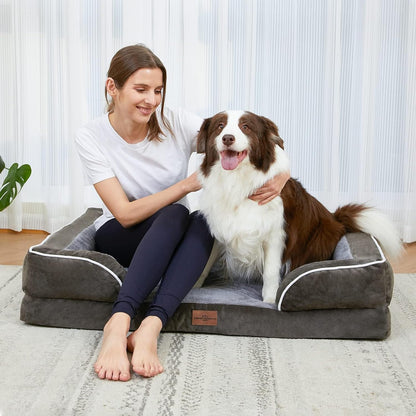 Comfort Expression Orthopedic Dog Bed for Extra Large Dogs 42x30 Inch, Waterproof Egg Crate Foam XL Pet Bed with Removable Bolsters, Dog Couch with Washable Cover & Non-Slip Bottom, Grey - Colors A