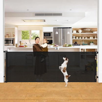 42" Tall X 80" Wide Retractable Dog Gates for Large Openings Extra Tall Retractable Baby Gates for Doorways Extra Tall Pet Gate Indoor Outdoor Long Baby Gate Large Mesh Dog Gate (Gray)