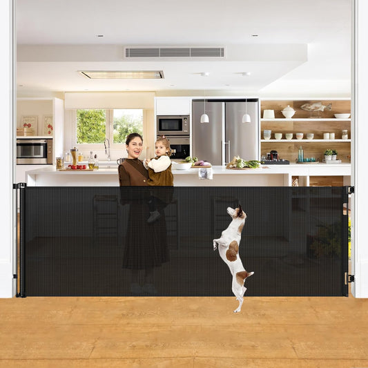 42" Tall X 80" Wide Retractable Dog Gates for Large Openings Extra Tall Retractable Baby Gates for Doorways Extra Tall Pet Gate Indoor Outdoor Long Baby Gate Large Mesh Dog Gate (Gray)