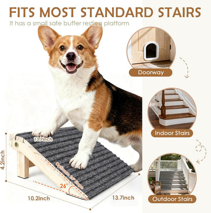 2 Pack Dog Ramp Stairs for Small Dogs – 2-in-1 Solid Wood Pet Ramp & Calf Stretcher, Supports 170lbs, Non-Slip Carpet, Gentle Slope for Senior/Injured/Aging Dogs, Indoor/Gym Use, No Assembly Required