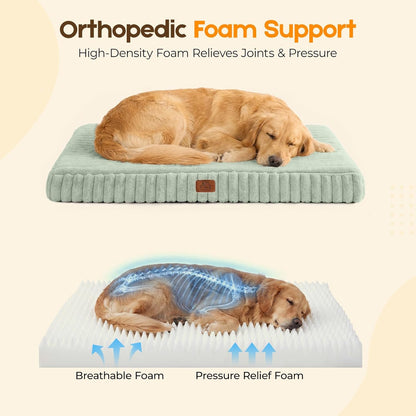 Orthopedic Dog Bed for Large Dog, Waterproof Pet Bed,Non-Slip Bottom and Egg-Crate Foam with Removable Washable Cover Crate Bed,Cream,36"x27"x3"