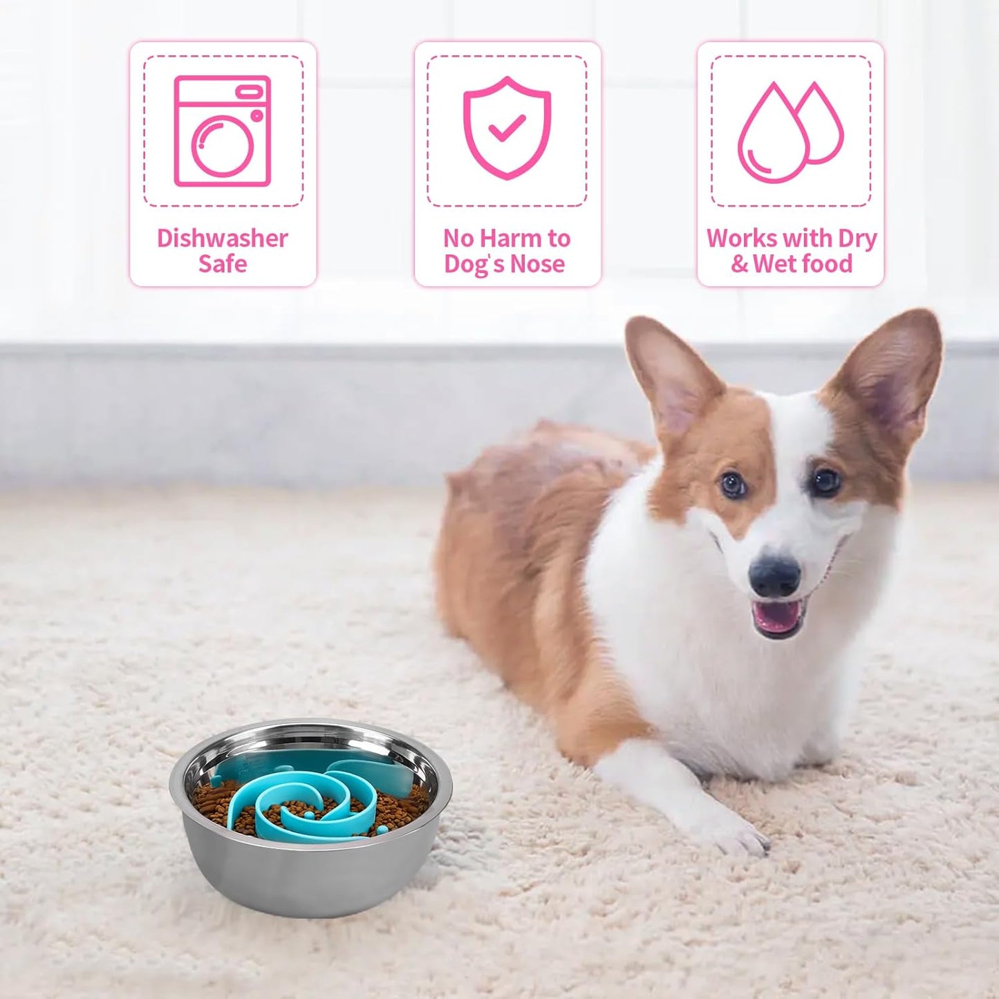 Slow Feeder Dog Bowls Insert, Bestalk Soft Silicone Slow Eating Feeder Insert with Suction Cups for Small, Medium and Large Dogs, Fit into Basic and Elevated Dog Bowls, Dark Blue