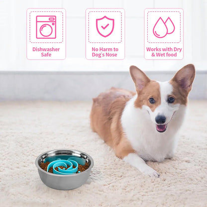 Slow Feeder Dog Bowls Insert, Bestalk Soft Silicone Slow Eating Feeder Insert with Suction Cups for Small, Medium and Large Dogs, Fit into Basic and Elevated Dog Bowls, Dark Blue