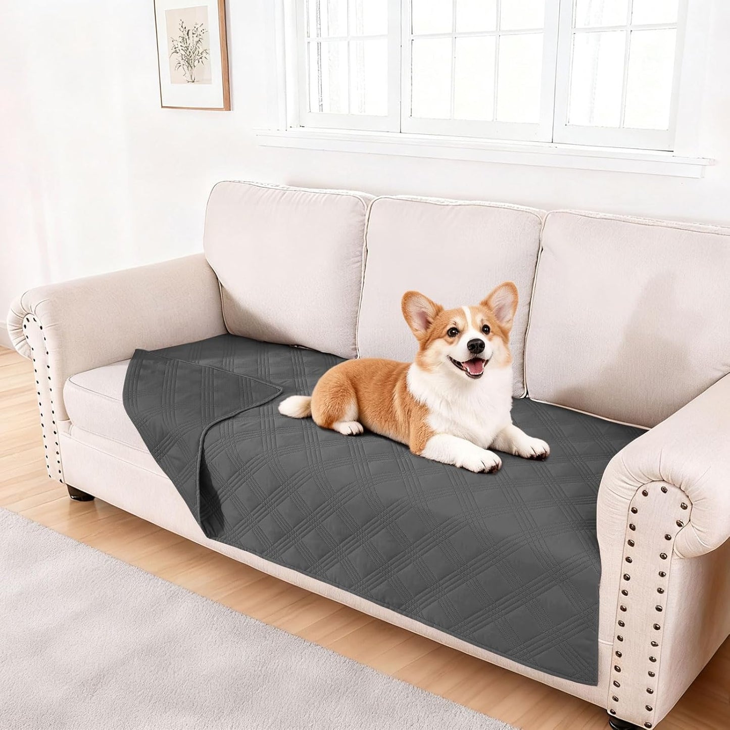 hyha Waterproof Dog Bed Blanket, Soft Pet Blankets, Waterproof Couch Cover for Dogs, Reversible Sofa Covers Washable for Furniture (30x70 Inch, Grey/Dark Grey)