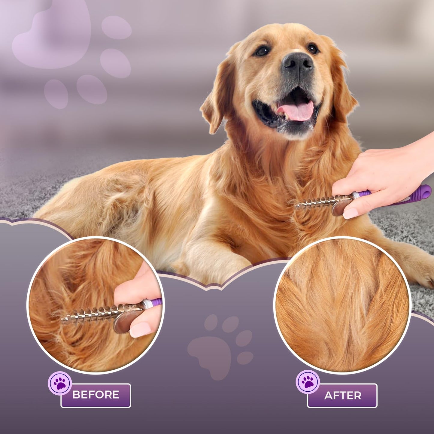 GENPEPADO Dematting Undercoat Rake Comb for Dogs & Cats with Long 2.5-In Stainless Steel Safety Blades for Removing Knots, Mats & Tangles - Pet Grooming Deshedding Brush Tool with Anti-Slip Grip
