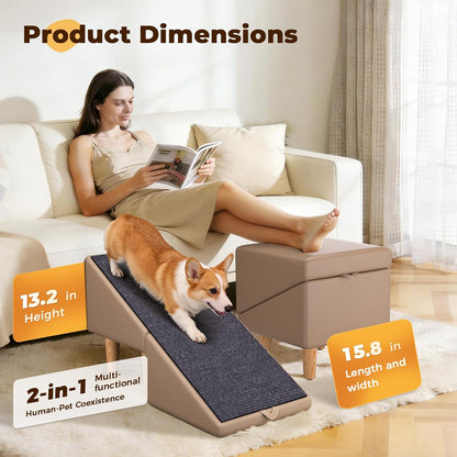 Dog Ramps for Small Dogs, Removable Non-Slip Mat, Foldable Wooden Dog Ramp, Split Ottoman Design for Small Frenchie, Pomeranian, Dachshund, Schnauzer, Chihuahua and so on （Light Brown）