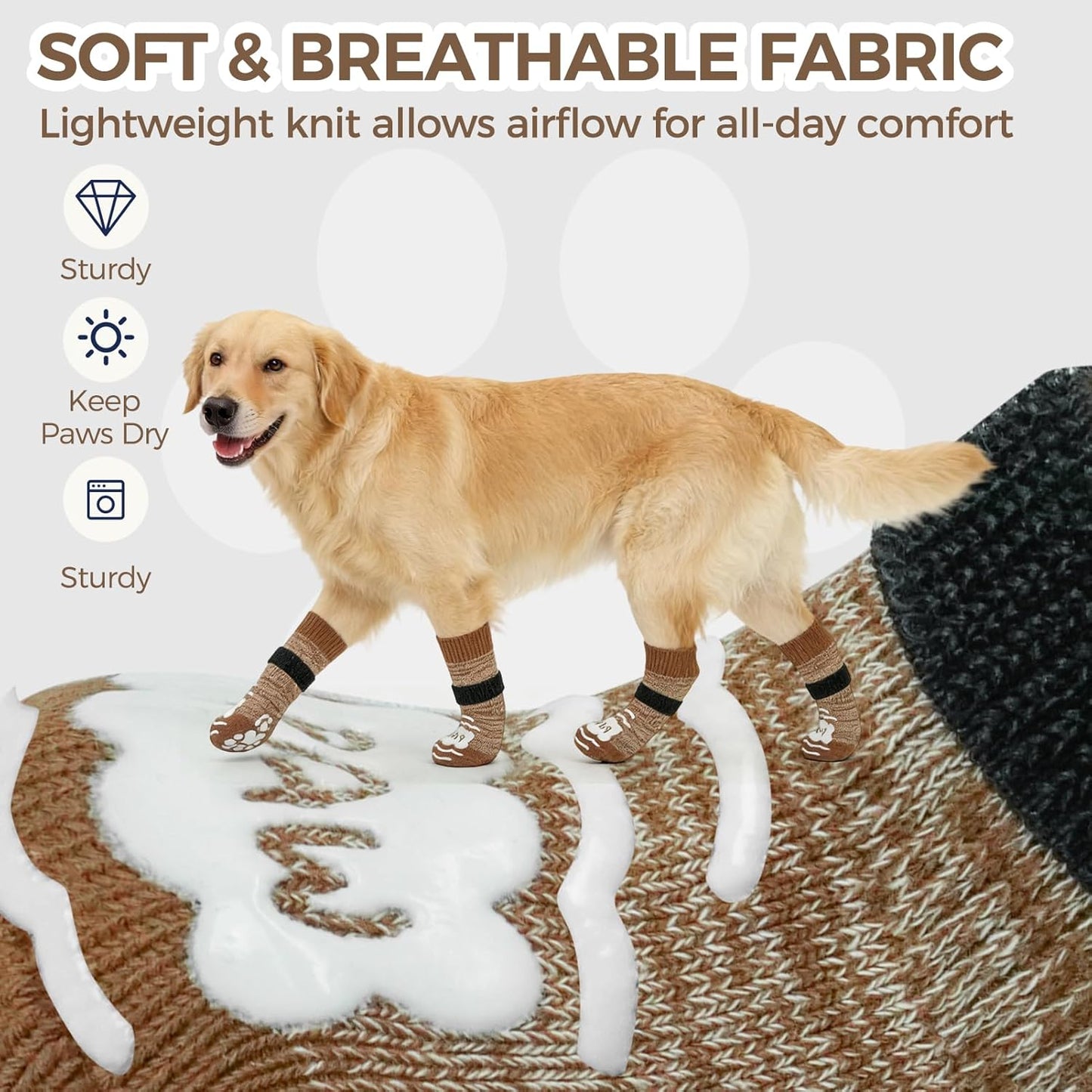 BINGPET Dog Socks to Prevent Licking Paws -Dog Shoes for Hot Pavement,Extra-Thick Grippy Dogs Sock for Hardwood Floors Anti-Slip,4Pcs All-Weather Boots Paw Protector for Small Medium Large Senior Dogs