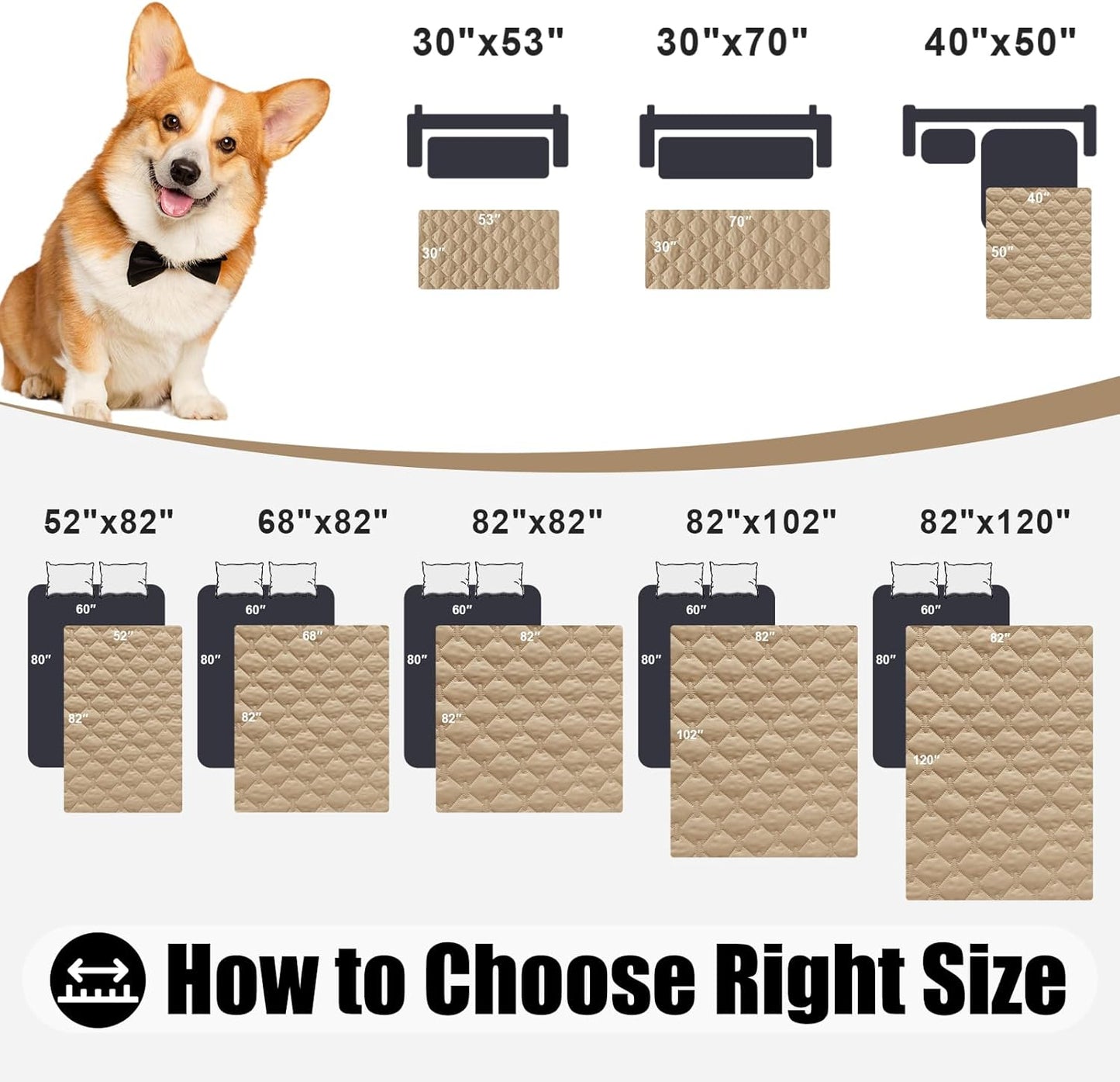 Smiry Waterproof Dog Bed Cover Blanket 30x70, Soft Reversible Pet Blanket, Washable Leakproof Cats Dogs Couch Cover for Sofa, Couch, Furniture, Grey/Dark Grey