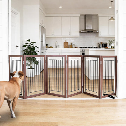 ZJSF Freestanding Dog Gate Indoor, Foldable Dog Fence for Doorways,Hallways or Stairs, Sturdy Wood Extra Wide Pet Gate with Support Feet,Black,24 "Height-3 Panels