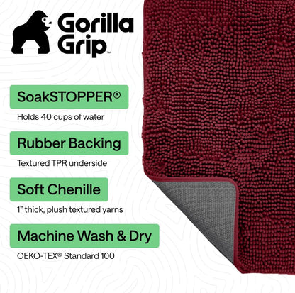 GORILLA GRIP SoakSTOPPER Dog Door Mat, 30x20 Machine Washable Rug Absorbent Doormat Captures Moisture Mud Dirt, Quick Dry Soft Chenille Entryway Rugs Indoor Entrance Mats for Dog Paws, Paw Grey