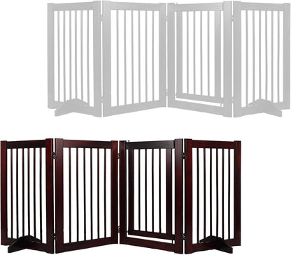 Wooden Freestanding Pet Gate, Pet Gate for Dogs, 29.5inch 4-Panel Wooden Dog Fence with 2 Support, Feet Folding Dog Gate for Indoor, Doorway, Stairs, Kitchen, 81.5“L×30”H (Brown)