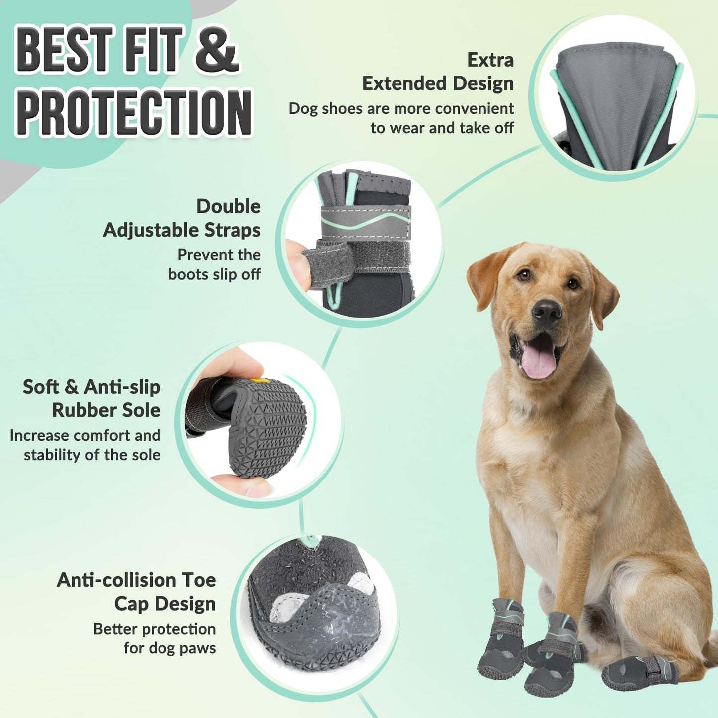 SlowTon Dog Shoes for Large Small Medium Dogs - Breathable Dog Boots for Summer Hot Pavement, Paw Protector for Outdoor Walking Winter Snow, Anti-Slip Rubber Dog Booties for Hardwood Floor (Green, 6)