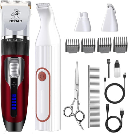 Dog Clippers for Grooming for Heavy Thick Hair&Coats,Low Noise Hair Trimmer,Rechargeable Cordless Pet Shaver, Dog Grooming Kit with Paw Trimmer Nail Grinder for Small Large Dogs