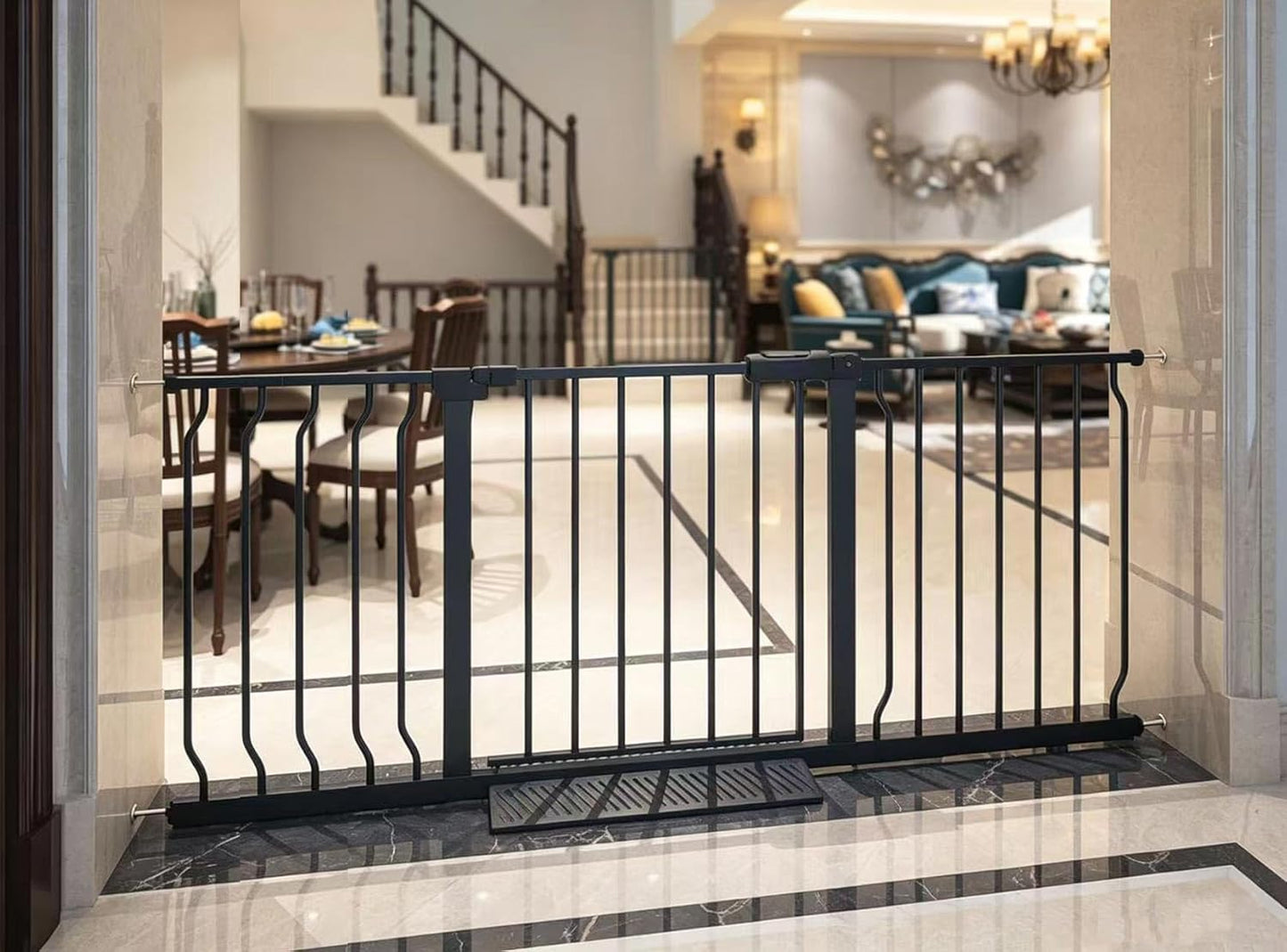 Extra Wide Baby Gate Tension Indoor Safety Gates Black Metal Large Pressure Mounted Pet Gate Walk Through Long Safety Dog Gate for The House Doorways Stairs (62.2"-66.93"/158-170CM, Black)