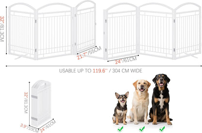 Folding No-Assembly Metal Freestanding Dog Gate with Door Walk Through,32" Height Pet Fence,144" Extra Wide Accordion Puppy Folding Playpen for Doorways,House,Stairs (6 Panels,White)