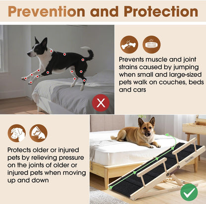 Dog Ramp for Bed - Foldable Small to Large Dog Ramp for Couch - 6 Adjustable Height from 12" to 24" - Stairs with High Traction Mat - Wooden Portable Ramp for Dogs to Get on Bed Couch Car Up to 200LBS