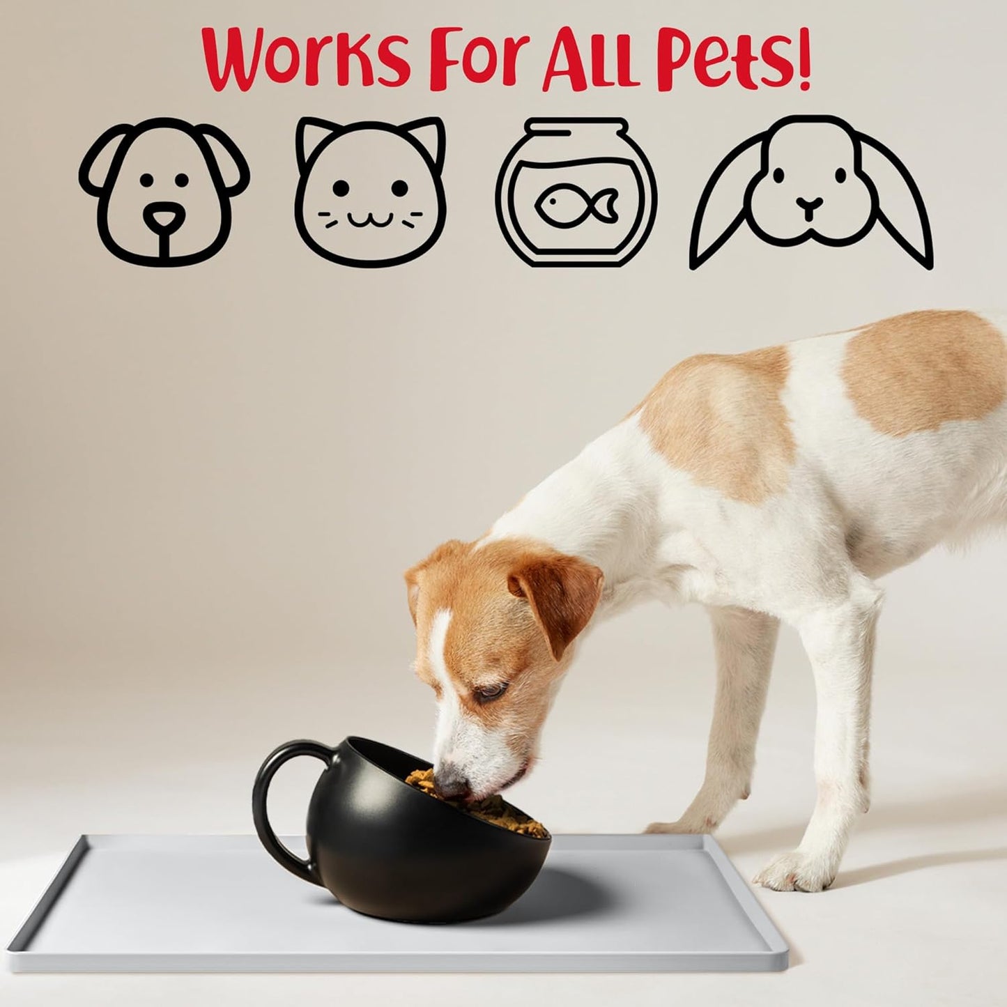DogBuddy Dog Food Mat – Waterproof Dog Bowl Mat for Food and Water, Silicone Pet Feeding Mats for Floors, Non-Slip Placemat with High Edges for Dogs Bowls, Puppy Essentials (L: 24" x 16", Shadow)