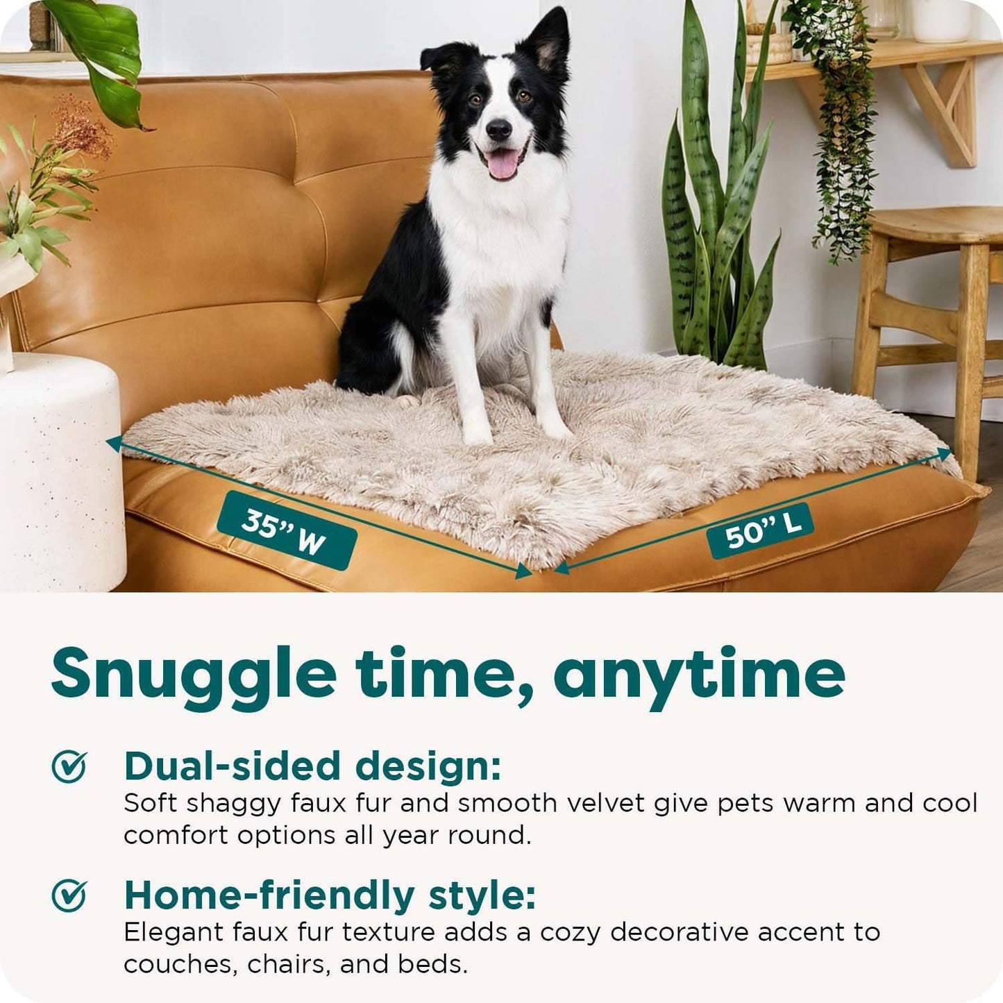 FurHaven Waterproof Throw Blanket For Dogs & Indoor Cats, Reversible Protective Pet Blanket, Extra Large, Long Faux Fur & Velvet, Mist Gray