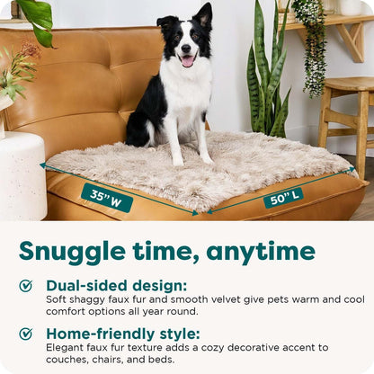 FurHaven Waterproof Throw Blanket For Dogs & Indoor Cats, Reversible Protective Pet Blanket, Extra Large, Long Faux Fur & Velvet, Mist Gray