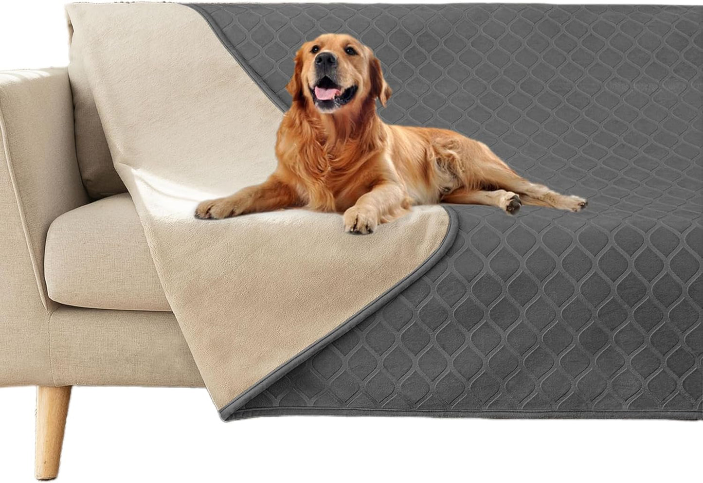 fuguitex Waterproof Dog Blanket Bed Cover Dog Crystal Velvet Moroccan Fuzzy Cozy Plush Pet Blanket Throw Blanket for Couch Sofa(40 * 60 inch, Cream+Beige)