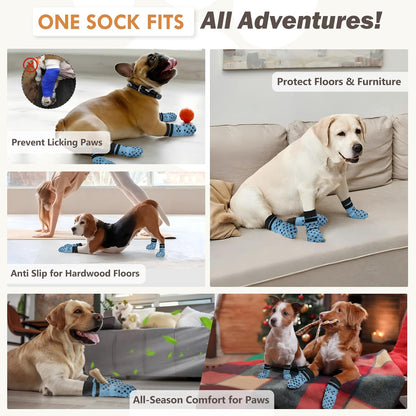 Anti Slip Dog Socks to Prevent Licking Paws, Dog Shoes for Hot/Cold Pavement, Dog Boots on Hardwood Floors, Traction Control Dog Booties & Paw Protectors for Small Medium Large Senior Dogs