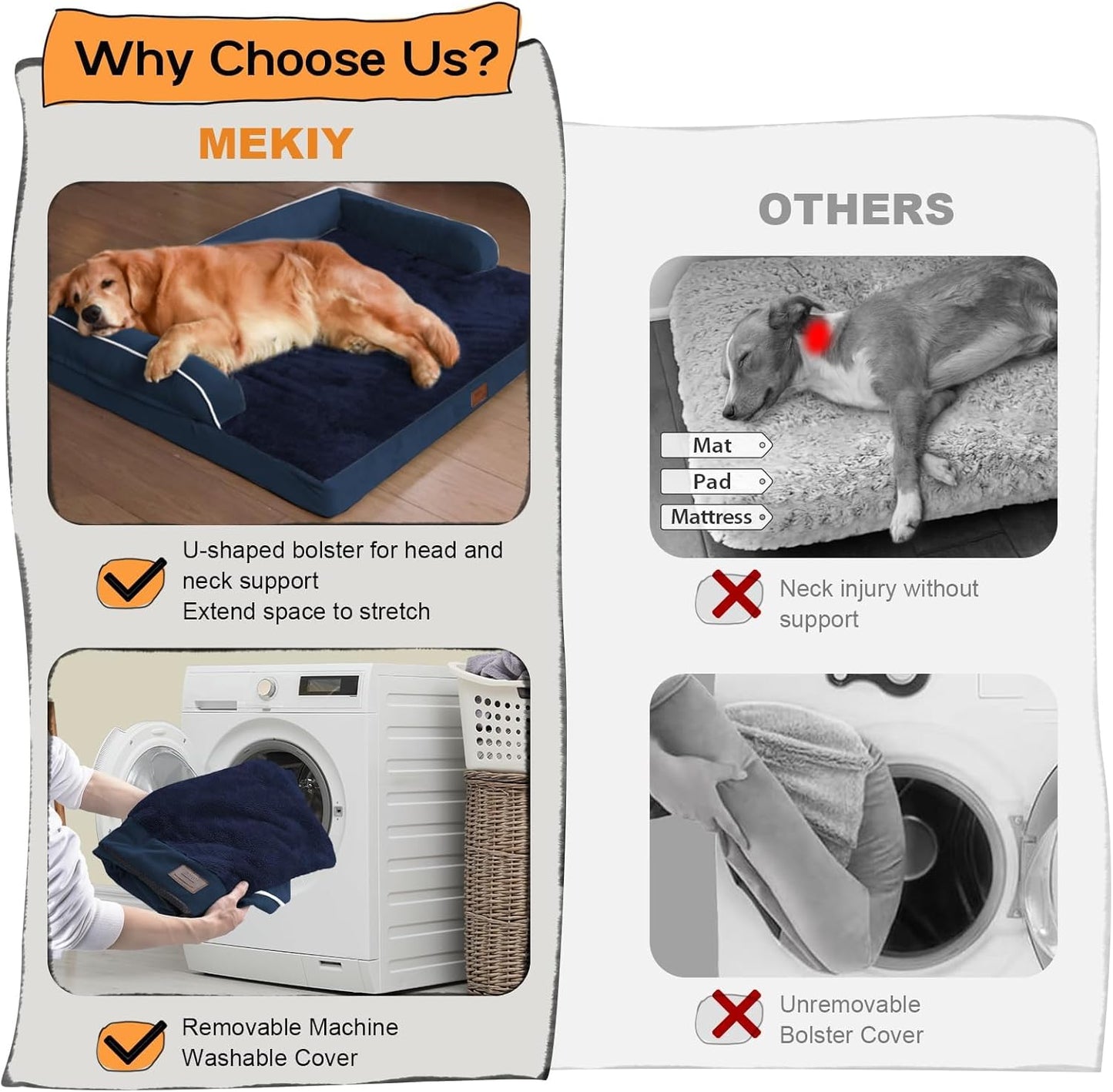 Large Dog Bed Orthopedic Washable - Beds Bolster - Medium XL XLarge Big Dogs - Memory Foam Couch Sofa - Waterproof with Removable Cover
