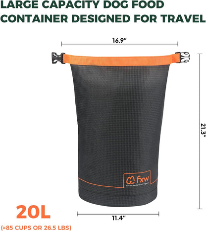 FXW Dog Food Travel Bag，Large Capacity for Travel Kibble Storage Perfect for RV Road Trips, Camping, Longterm Dog Boarding Gear Accessories Gray, 21 Cups