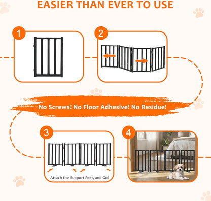 Snagle Paw Short Dog Gate,16.5" Tall Freestanding Metal Dog Gate Only for Small Dogs with Support Feet Easily Step Over,Up to 48" Wide Puppy Gate Indoor for Stairs,Doorways(Black,4 Panel)