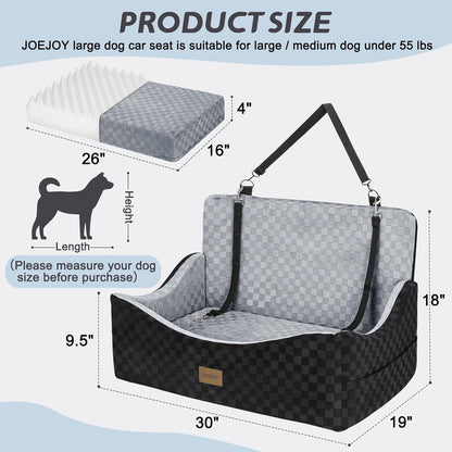 JOEJOY Elevated Dog Car Seat for Small/Medium Dogs up to 35 lbs, Memory Foam Booster Seat with Detachable Washable Cover, Travel-Safe Car Bed with Safety Belts & Storage Pockets, Grey