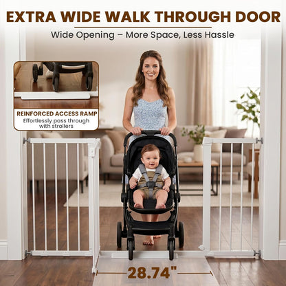 Mumeasy Baby Gate Extra Wide, 29.7-51'' Pressure Mounted Dog Gate with Walk Thru Door, Auto Close Pet Gate for House, Stairs, Doorways,Black