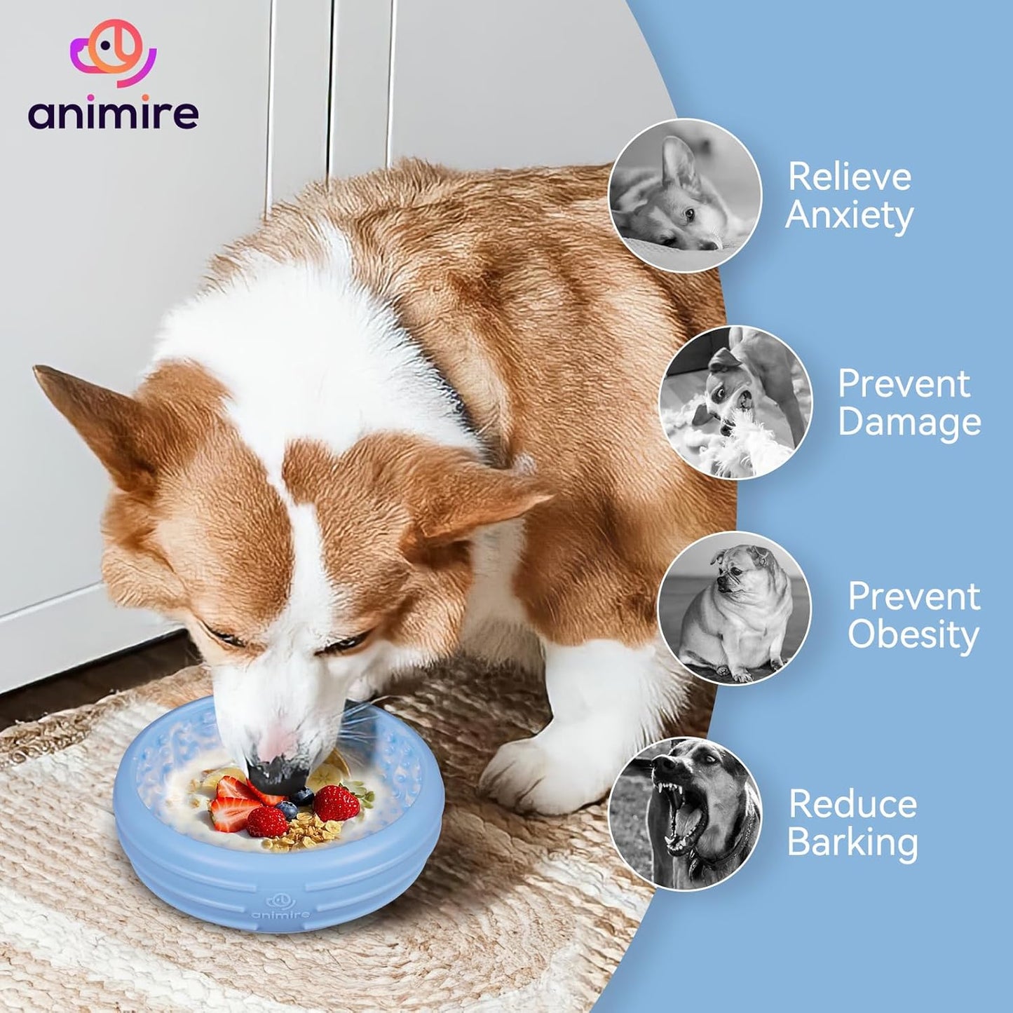 Dog Lick Bowl, Animire Freeze Lick Mat for Dogs, Non-Slip Slow Feeder Licking Bowl Enrichment Treat for Distraction Anxiety Relief, Food Grade Silicone, Dishwasher Safe(Pastel Purple,S)