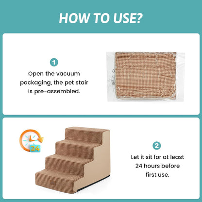 COZY KISS Dog Stairs for Small Dogs, 4 Tier Wider Pet Stairs for Couch and Beds, 17.7" H Non-Slip Dog Steps for Old Cats, Puppy, Small Medium Dogs, 17.7x23.6x17.7 inch, Beige