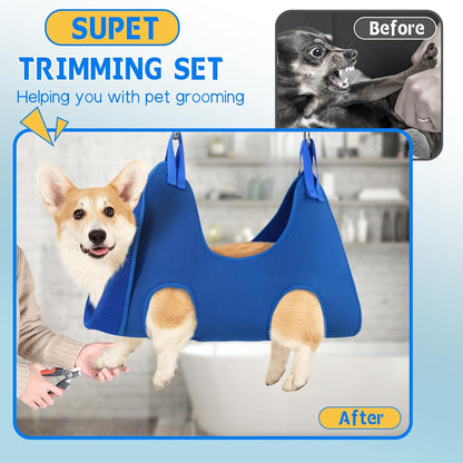 Supet Dog Grooming Hammock Harness for Dogs Cats, Relaxation Pet Nail Clipper Hammock, Restraint Dog & Small Animal Leashes Sling for Groomingk for Nail Trimming (Coral Blue, S)