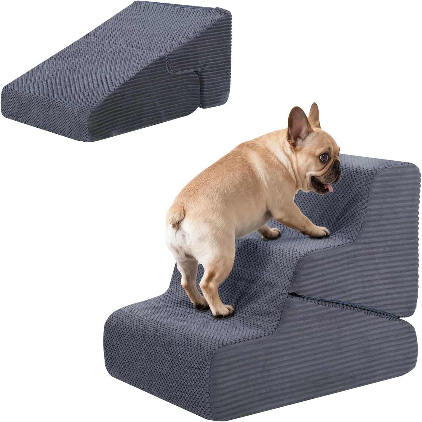 Dog Ramp for Bed, 23" H Dog Stairs for High Bed, 2 in 1 Pet Steps for Small Dogs, 5-Step Foldable Transformable Large Cats Ramp to Get on Couch, Non-Slip Balanced, Grey