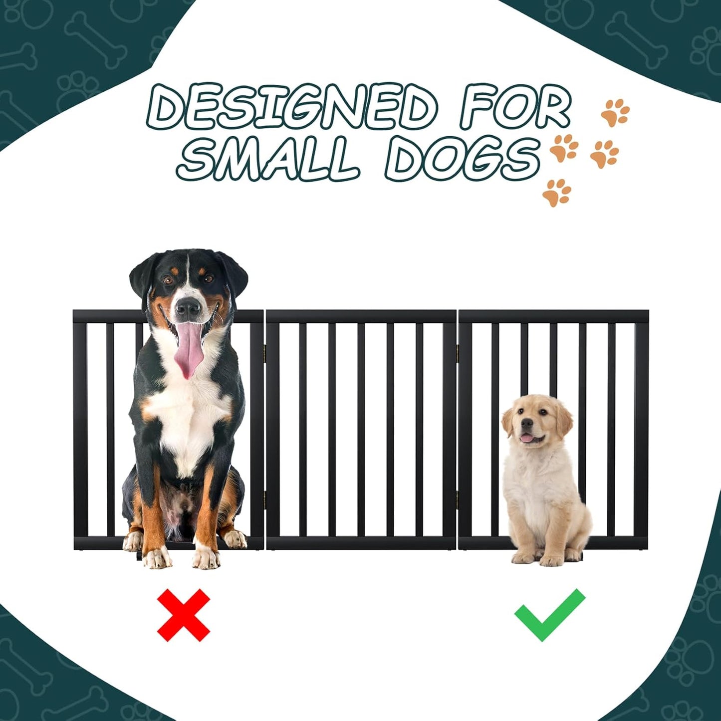 Freestanding Dog Gates Indoor, 3-Panel Pet Gates with 2 Metal Stands and 360° Hinge, 24" H Foldable Dog Gate for Stairs, Doorway, Kitchen, Expands Up to 55" Fully Assembled - Black Walnut