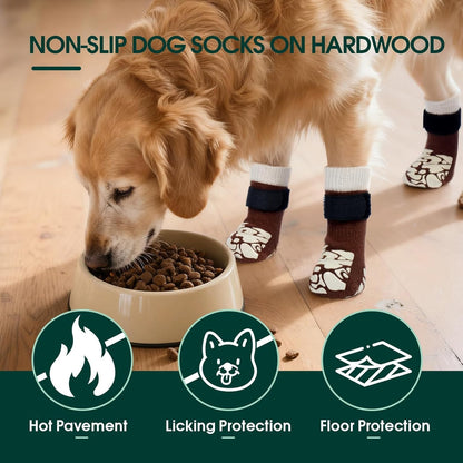 Kuoser Non-Slip Dog Socks, 2 Pairs Socks to Prevent Licking Paws, Paw Protectors for Hot Pavement, Hardwood Floors, Traction Control for Small, Medium, Large Dogs