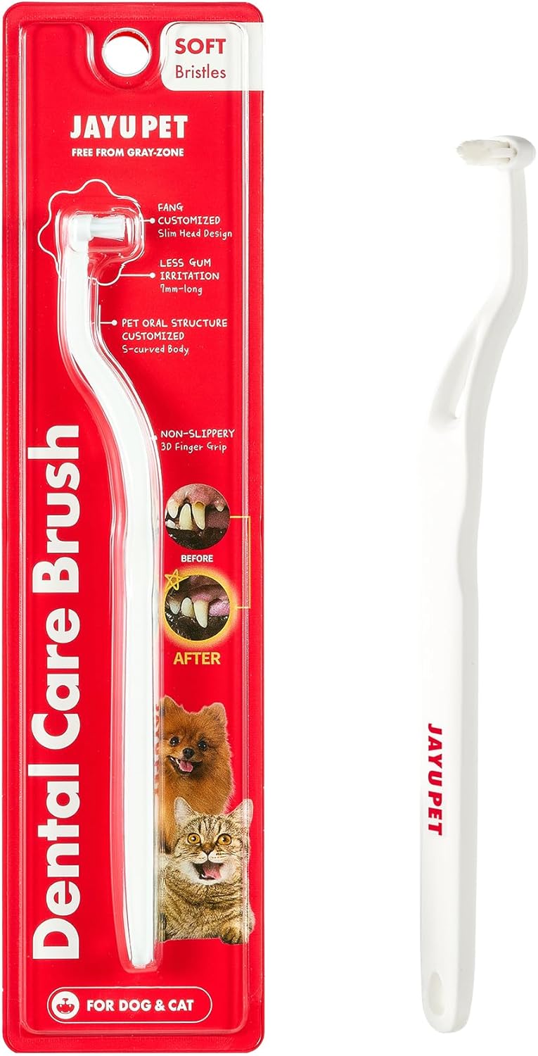 JAYU PET Dental Care Brush with Soft Bristles 1ea - Dog Toothbrush, Cat Toothbrush, Dental Care for Kitten and Small Dogs, Removing Old Plaque and Tartar, Easy Cleaning