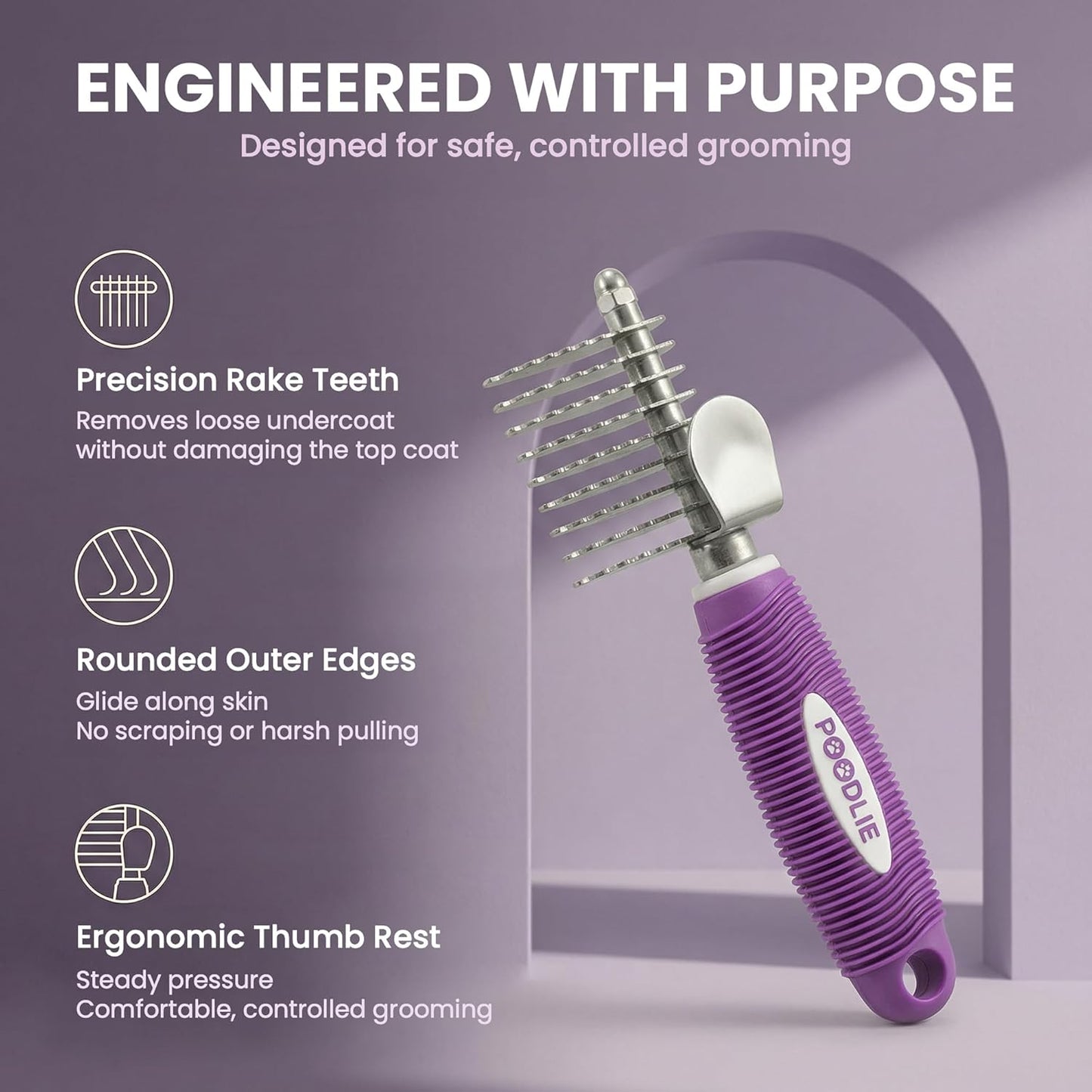 Poodle Dematting Fur Rake Comb Brush for Dogs and Cats - Long 2.5" Steel Safety Blades Metal Comb for Detangling Matted or Knotted Undercoat Hair (Orange)
