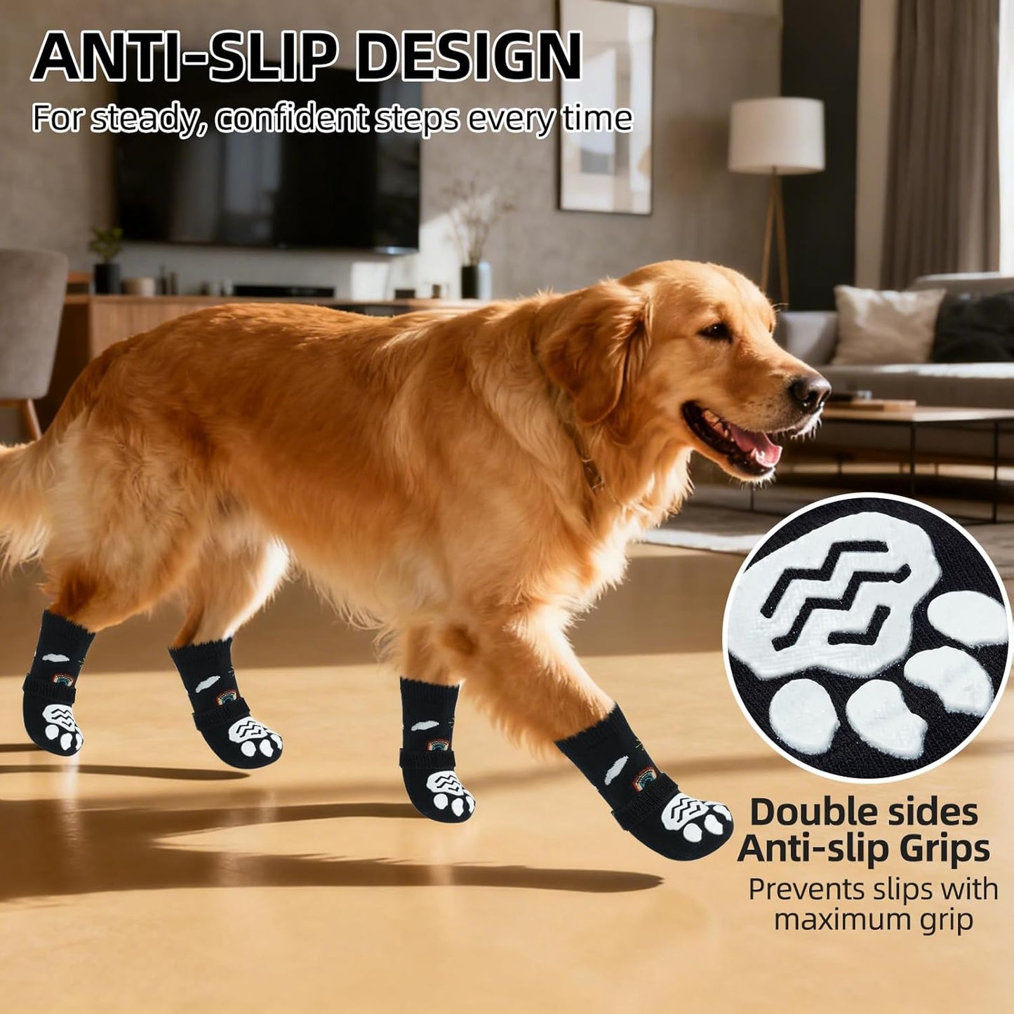 PUPTECK Anti Slip Dog Socks with Double Grippers for Hardwood Floors, Shoes for Hot/Cold Pavement, Boots & Paws Protectors to Prevent Licking, Traction Booties for Senior Small Large Dogs