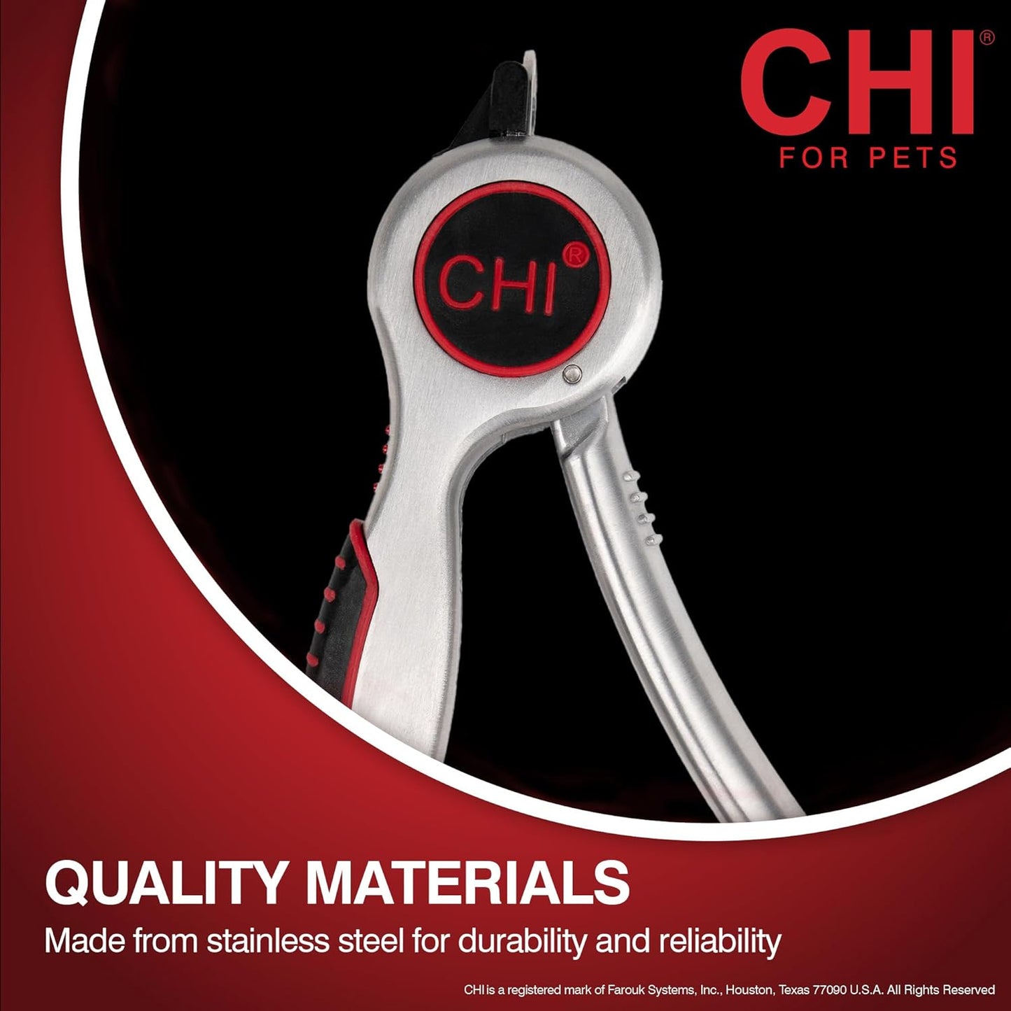 CHI for Dogs Nail Clipper for Large Breeds - Stainless Steel Dog Nail Trimmer with Safety Guard and Non-Slip Ergonomic Handle for Controlled Trimming of Thick Nails, Standard Nail Clipper, Large