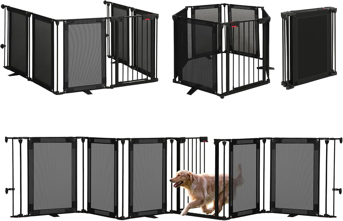 Freestanding Dog Gate, 100" Extra Wide Pet Gate with Auto-Close Door, Foldable Grip-Resistant Dog Fence for Indoor/Outdoor, 29" Tall Pet Barrier for Stairs/Doorways/Fireplace (4 Panels, Black)
