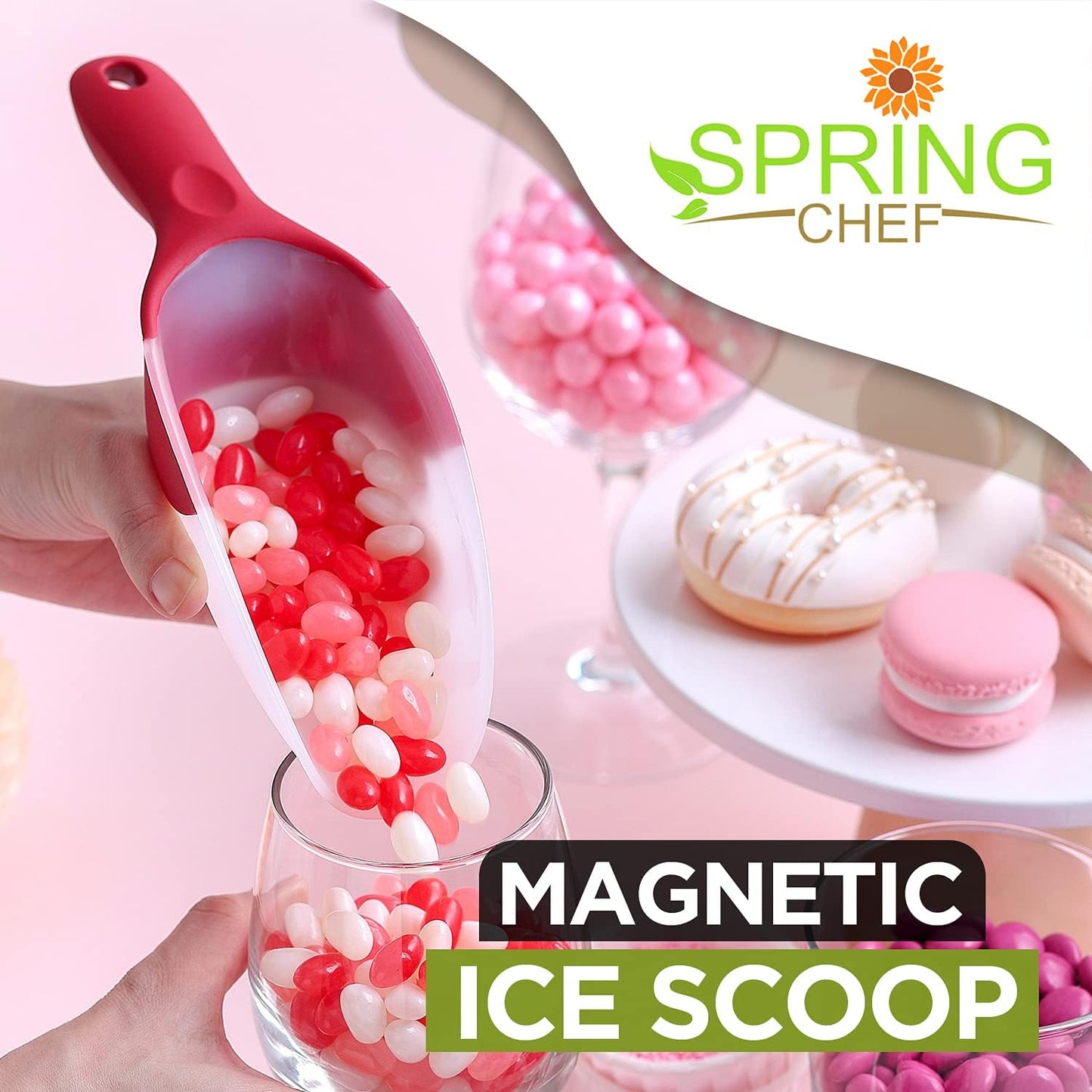Spring Chef Dog Food Scoop, Contoured Translucent Flexi-Plastic Pet Food Scooper with Soft Grip Handle, Kitchen Magnetic Ice Scoop for Freezer, Ice Machine, Popcorn, Flour, Coffee Bean - Mint