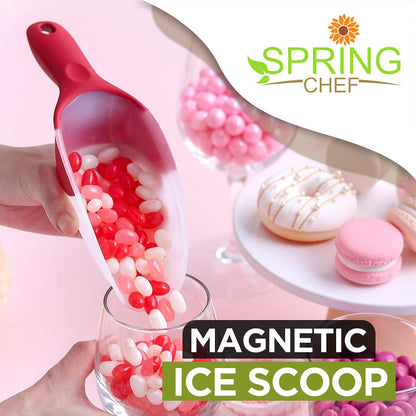 Spring Chef Dog Food Scoop, Contoured Translucent Flexi-Plastic Pet Food Scooper with Soft Grip Handle, Kitchen Magnetic Ice Scoop for Freezer, Ice Machine, Popcorn, Flour, Coffee Bean - Mint