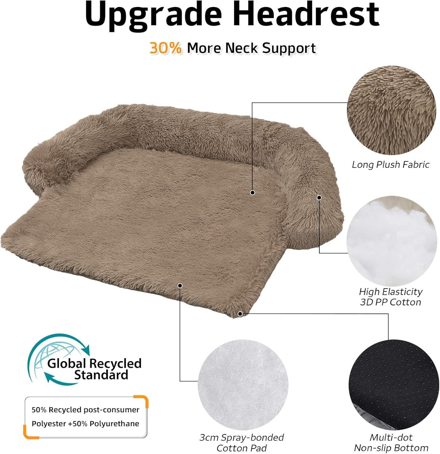 Calming Dog Bed Fluffy Plush Dog Mat for Furniture Protector with Removable Washable Cover for Large Medium Small Dogs and Cats (Large, Light Grey)