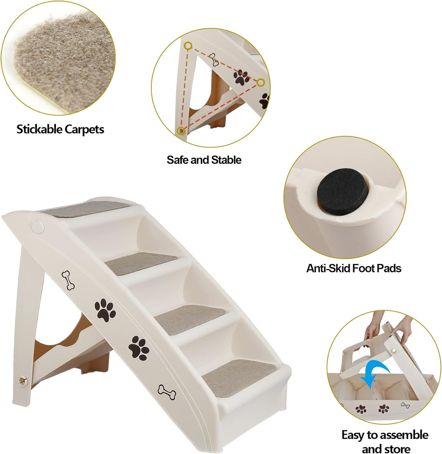 ZENY Folding Dog Stairs, Portable Indoor/Outdoor Pet Steps for Bed, Couch, Car, Pet Stairs for Small Pet Dog/Cat
