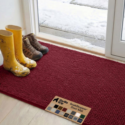 GORILLA GRIP SoakSTOPPER Dog Door Mat, 30x20 Machine Washable Rug Absorbent Doormat Captures Moisture Mud Dirt, Quick Dry Soft Chenille Entryway Rugs Indoor Entrance Mats for Dog Paws, Paw Grey